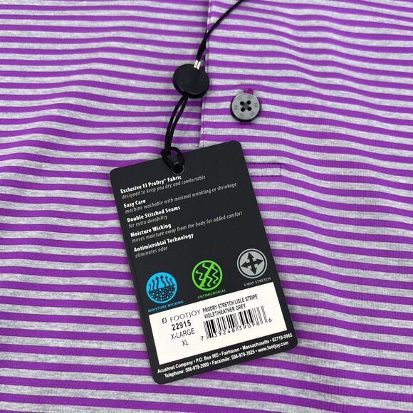 NWT FootJoy Men's ProDry Stretch Lisle Stripe Polo Shirt Violet/Heather Gray XL - Picture 6 of 10